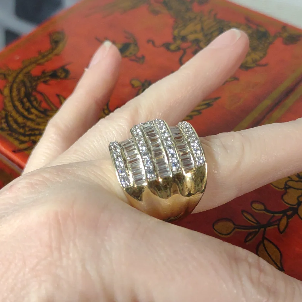 Stunning Multi row thick buckle Wide Silver 925 Band Ring Sparkling Clear Stones